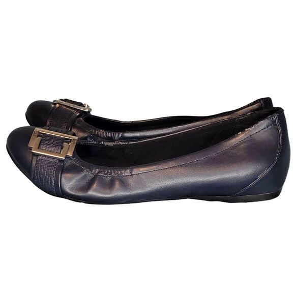 Abella Navy Silver Buckle Flats Memory Foam Insole for Comfort Shoes Womens 7.5 - Picture 2 of 7